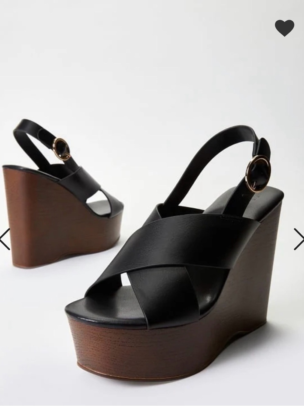 Black Leather Crisscross Platform Wedge Sandals with Buckle